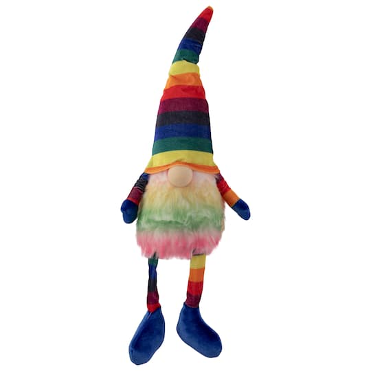 20&#x22; Bright Striped Rainbow Springtime Gnome with Dangling Legs